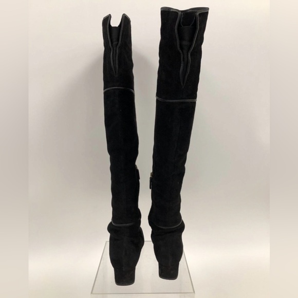 Gucci Black Suede Over-the-Knee Boots with Gold Accent